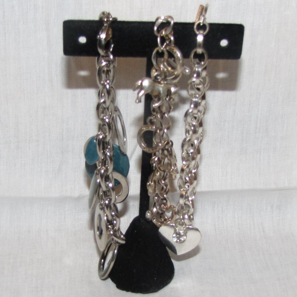 Lot of 3 Silver Tone Charm Bracelets